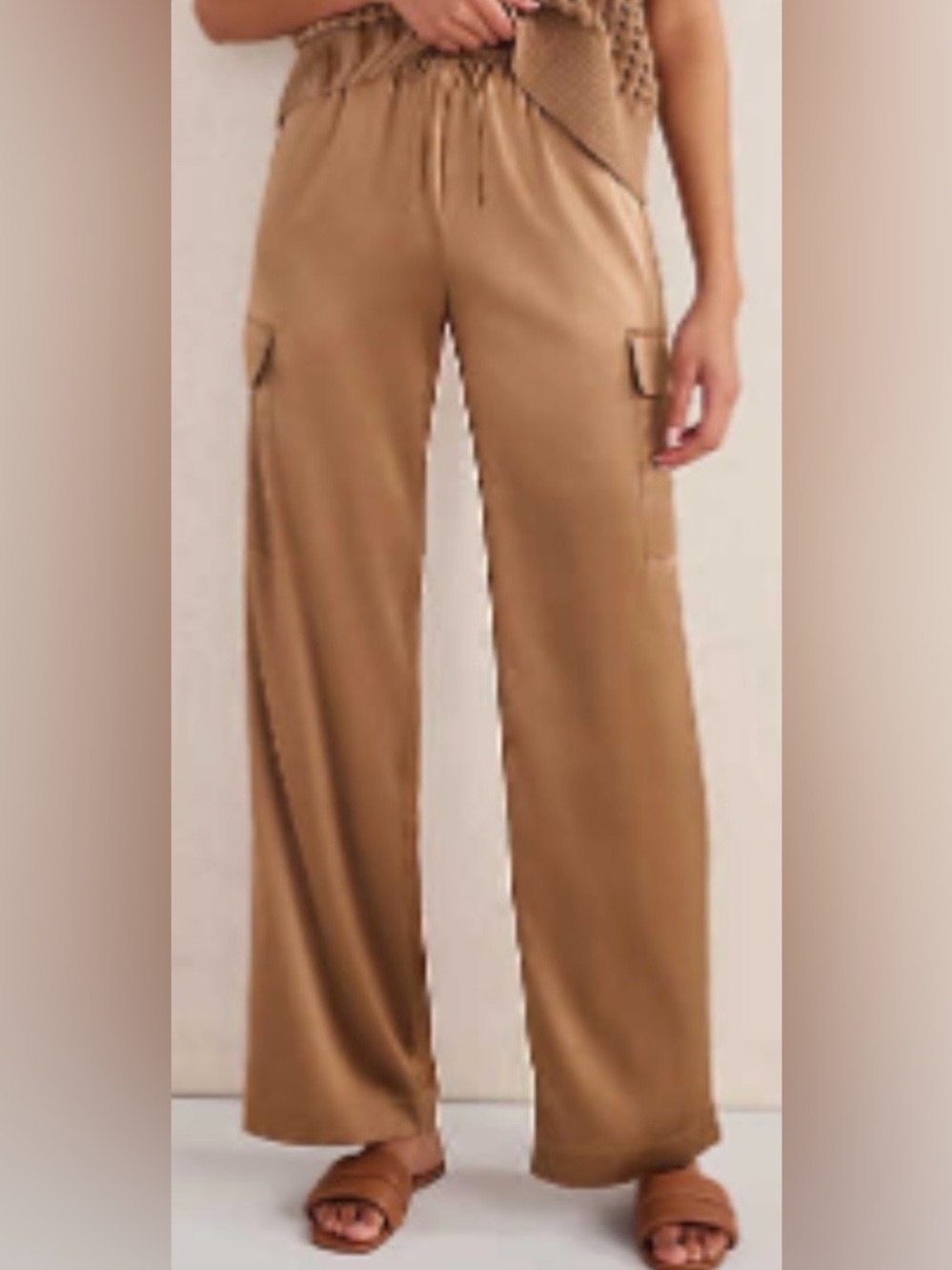 LOFT Silk Wide-Leg Cargo Trousers / Rust-Caramel Color